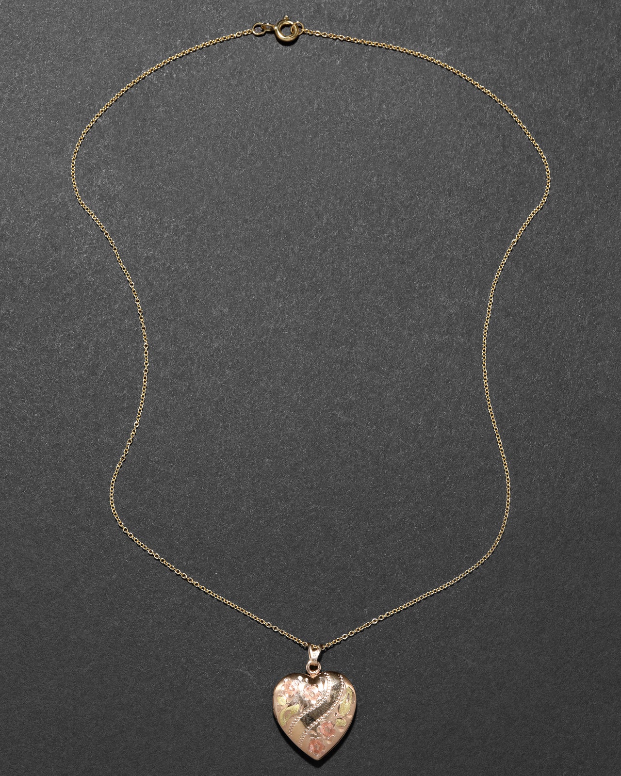 Vintage 1940s 14k Tri Color Gold Fill Floral Heart Locket Necklace - Photo 2