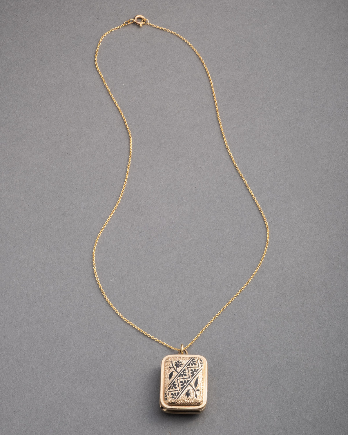 Antique 1800s 14k Gold Fill with Black Enamel Hand-Etched Book Locket Pendant Necklace - Photo 2