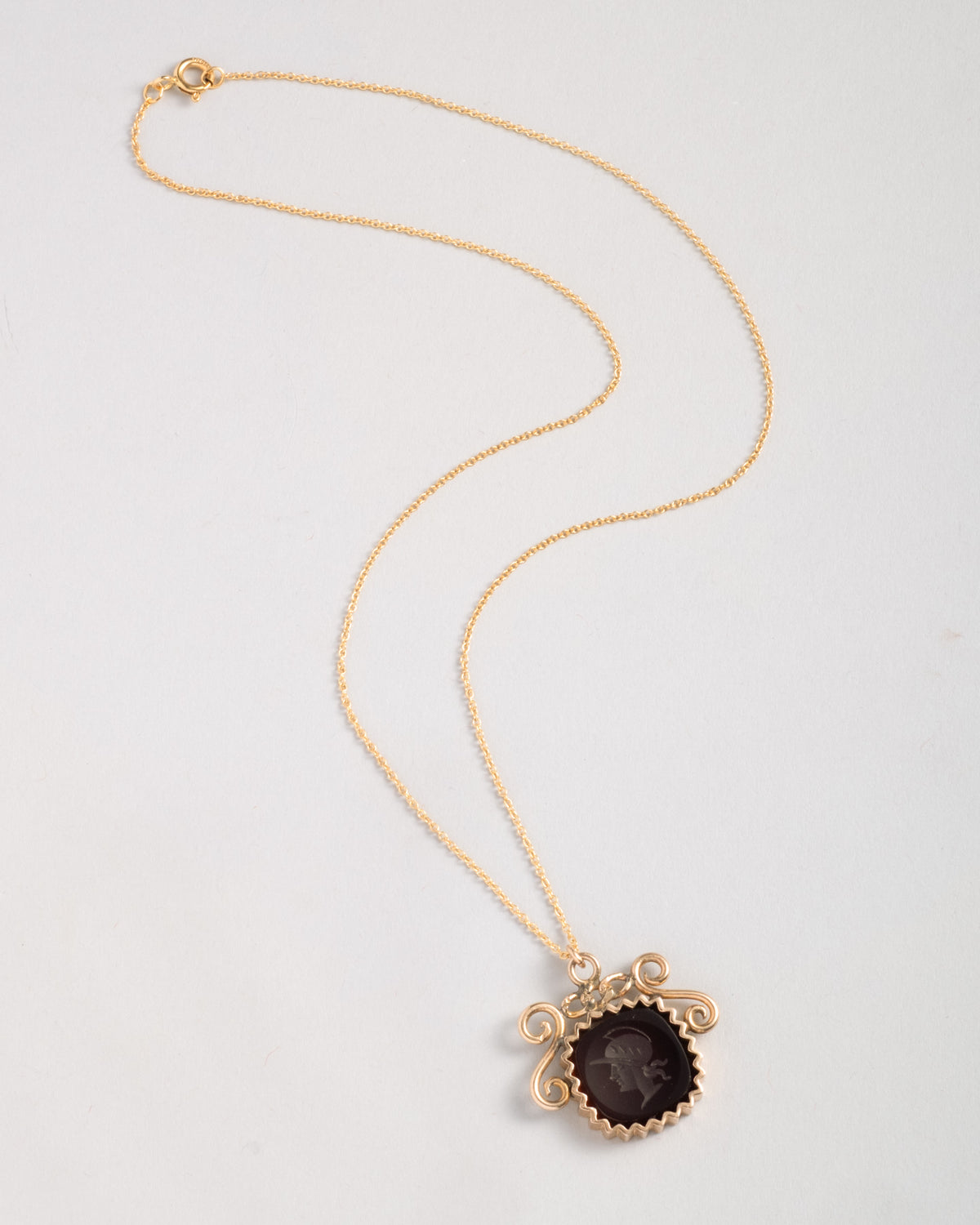 Antique Late 1800s 14k Gold Fill with Agate Intaglio Fob Pendant Necklace - Photo 2