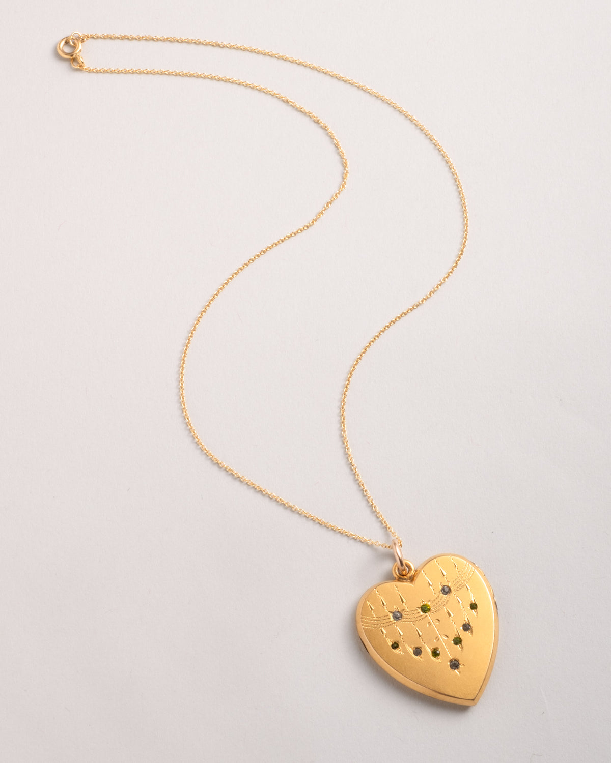 Antique Edwardian 1910s 14k Gold Fill & Paste Crystal Heart Locket Pendant Necklace - Photo 2
