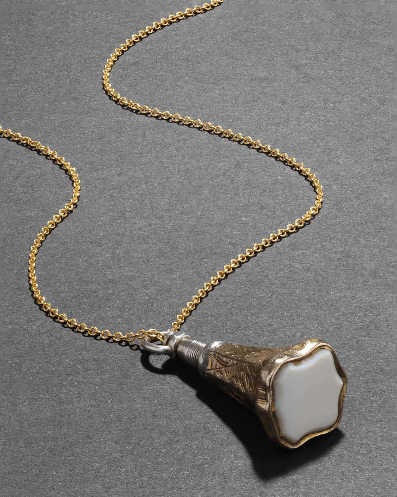 Antique Victorian 1800s 14k Gold FIll & White Onyx Watch Fob Necklace - Photo 2