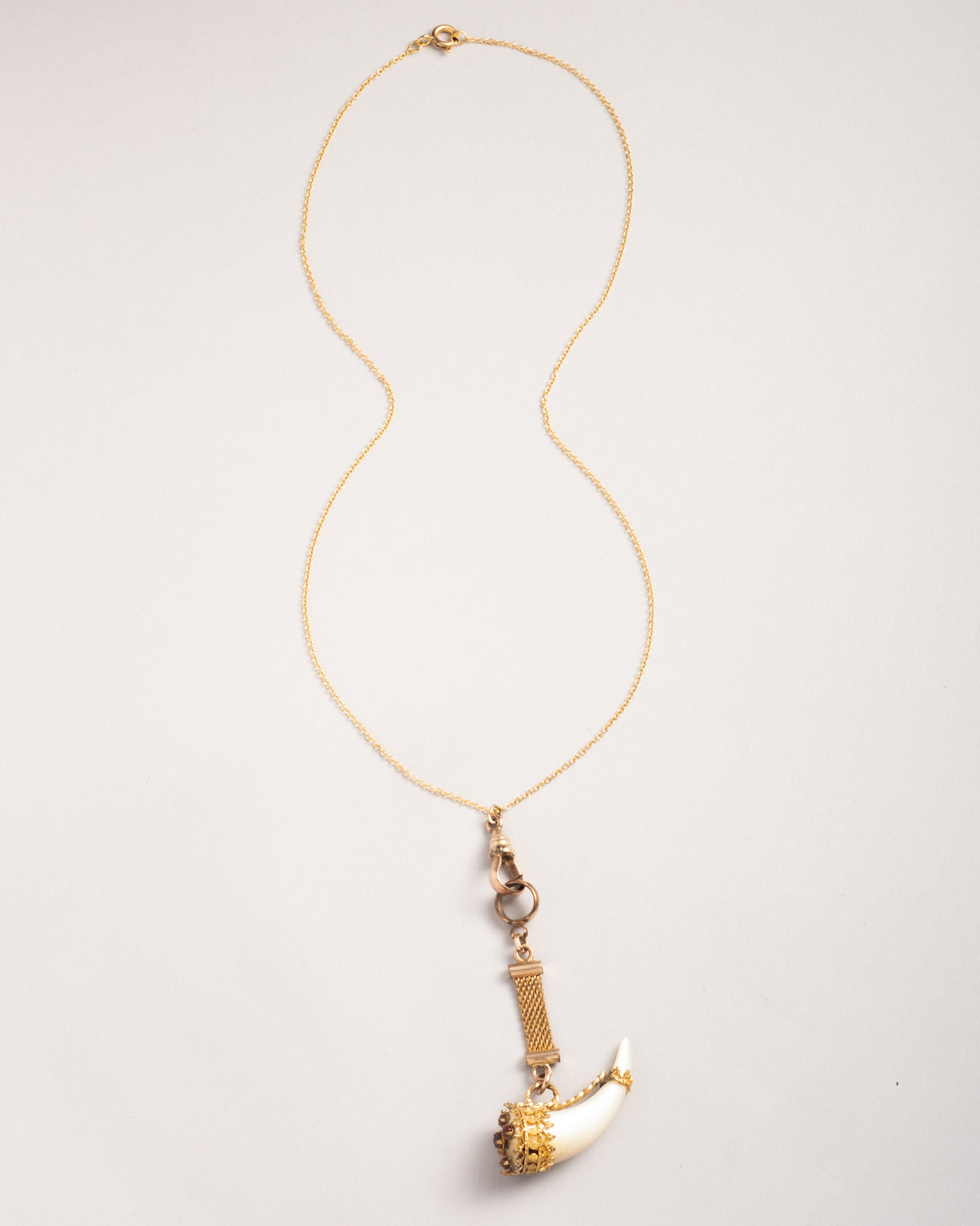 Antique Victorian 1800s 14k Gold Fill with Mother of Pearl & Garnet Horn Charm Pendant Necklace - Photo 2