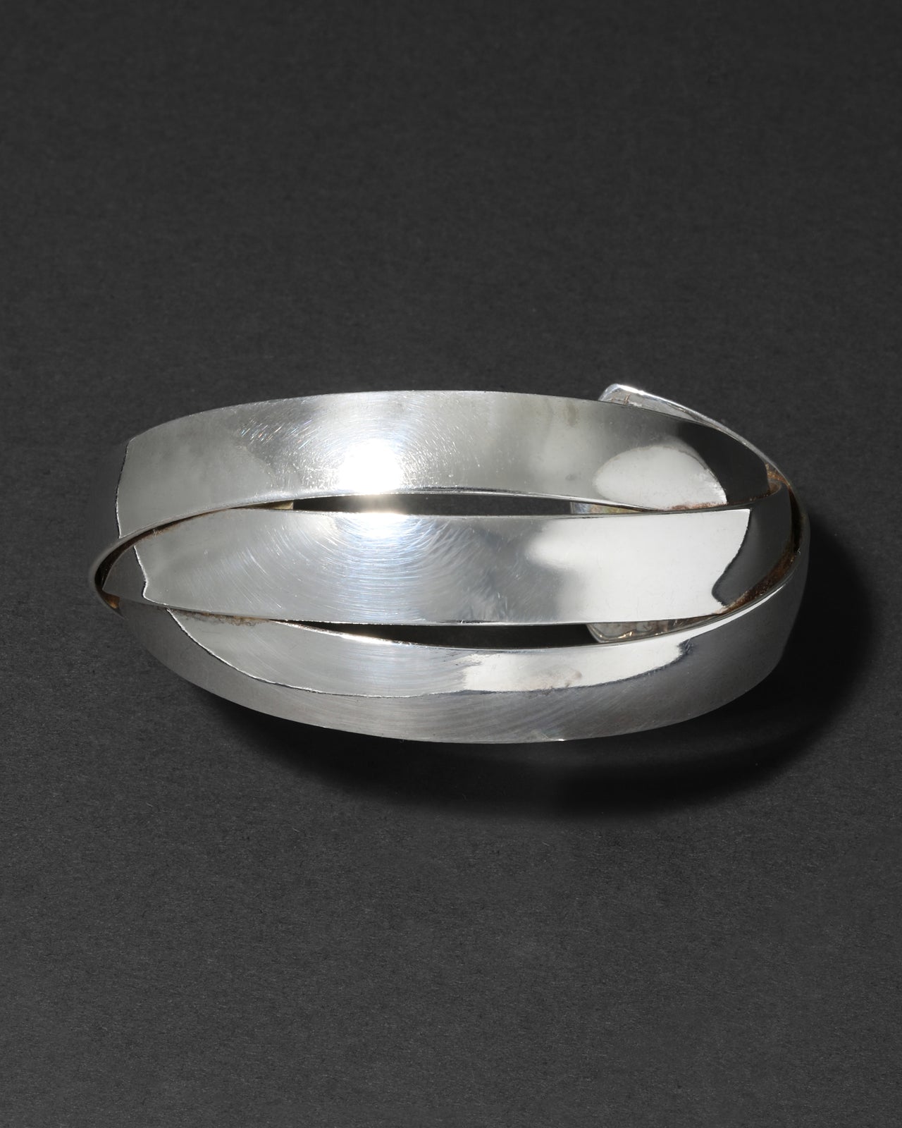 Vintage 1980s Sterling Silver Handmade Orbiting Ribbon Cuff Bracelet - Photo 2