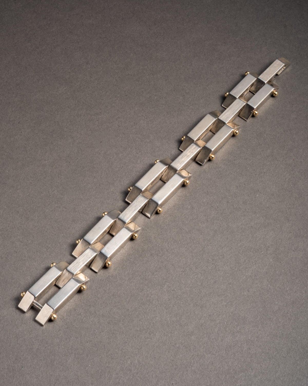 Vintage 1940s Sterling Silver & 14k Gold Handmade Bracelet - Photo 2