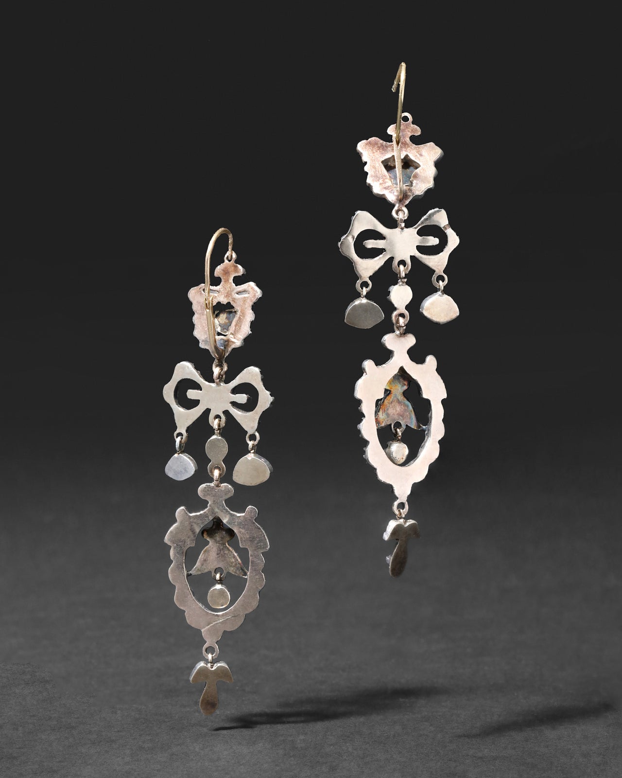 Antique Early 1800s Sterling Silver Diamond Chandelier Wire Earring - Photo 2