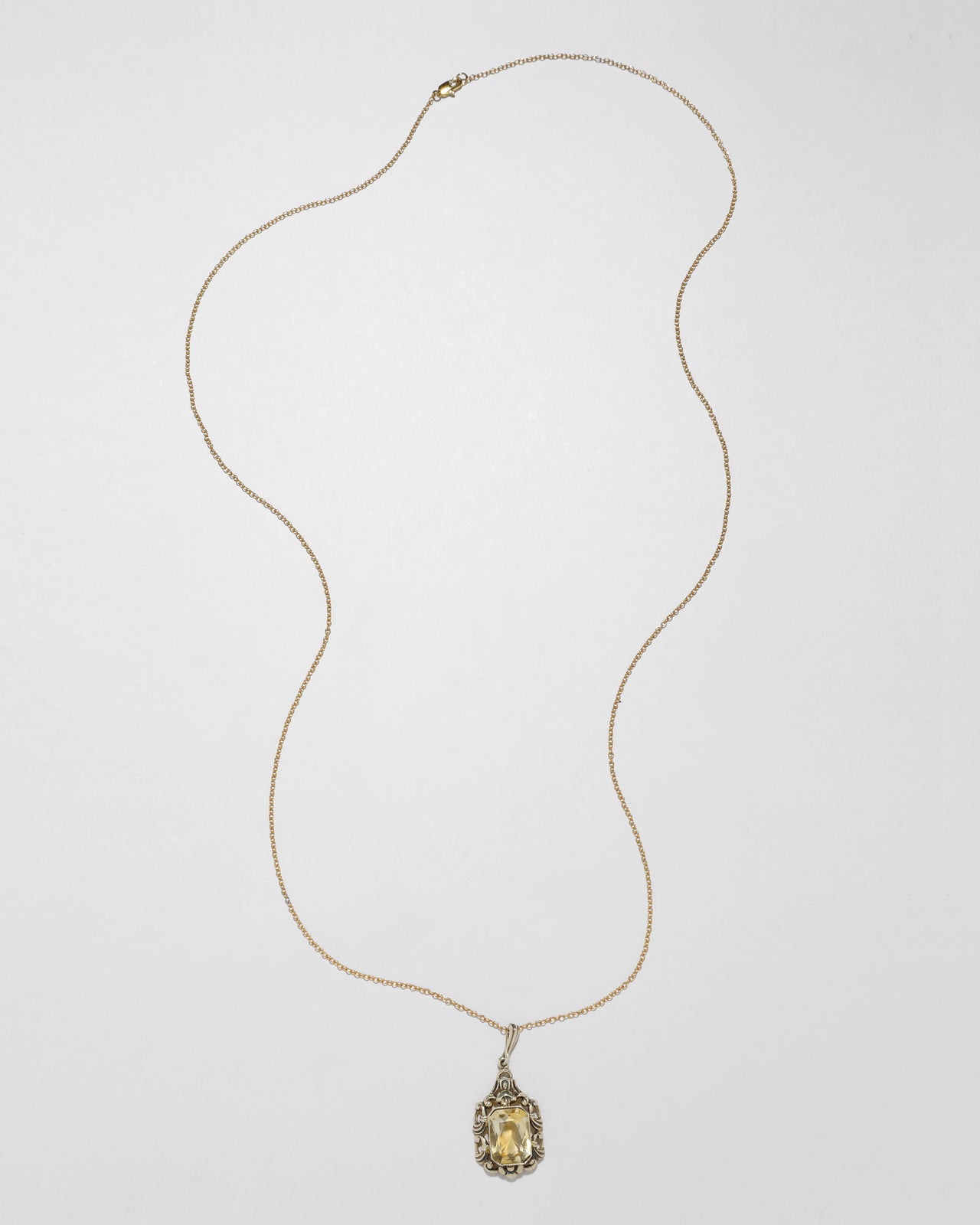 Antique 1800s 14k Gold Plated and Sterling Silver with Hand Faceted Citrine Pendant Necklace - Photo 2