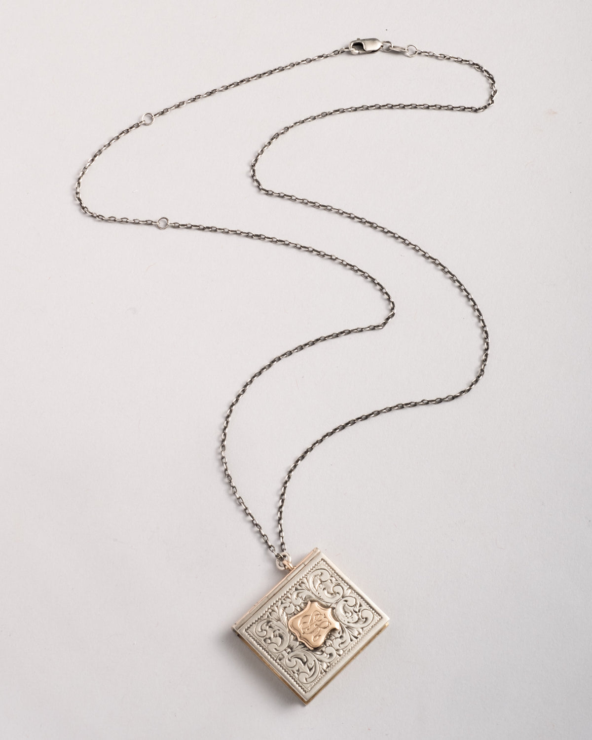 Antique 1800s Sterling Silver & 14k Gold Hand-Etched Book Locket Pendant Necklace - Photo 2