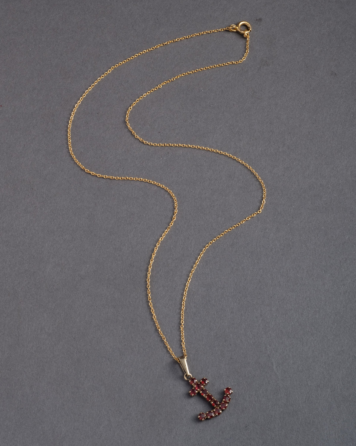 Vintage 14k Gold Plated Sterling Silver & Garnet Anchor Pendant Necklace - Photo 2