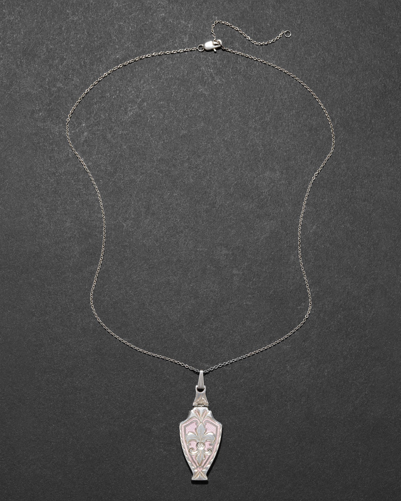 Antique 1920s Sterling Silver Enamel Fleur de Lis Locket Necklace - Photo 2