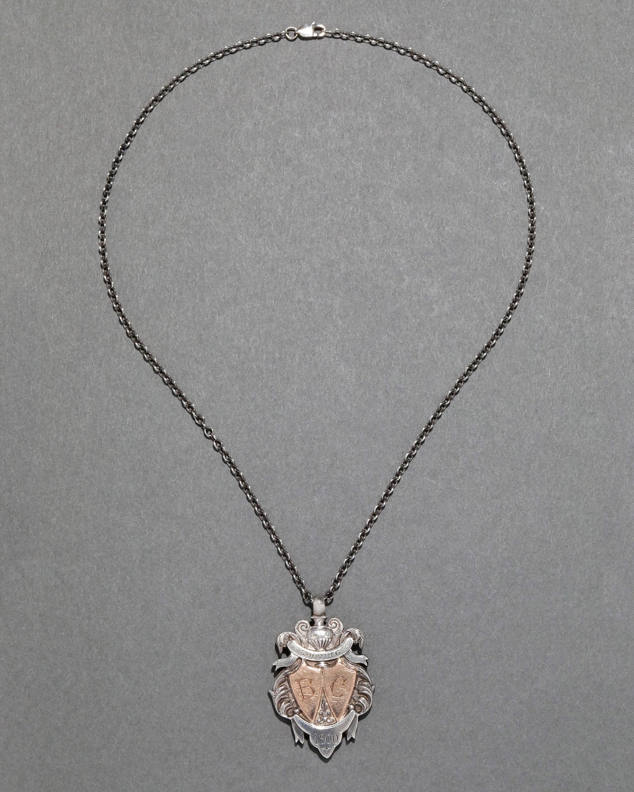 Antique 1900s 8k Gold Sterling Silver Dated British Medal Necklace - Photo 2