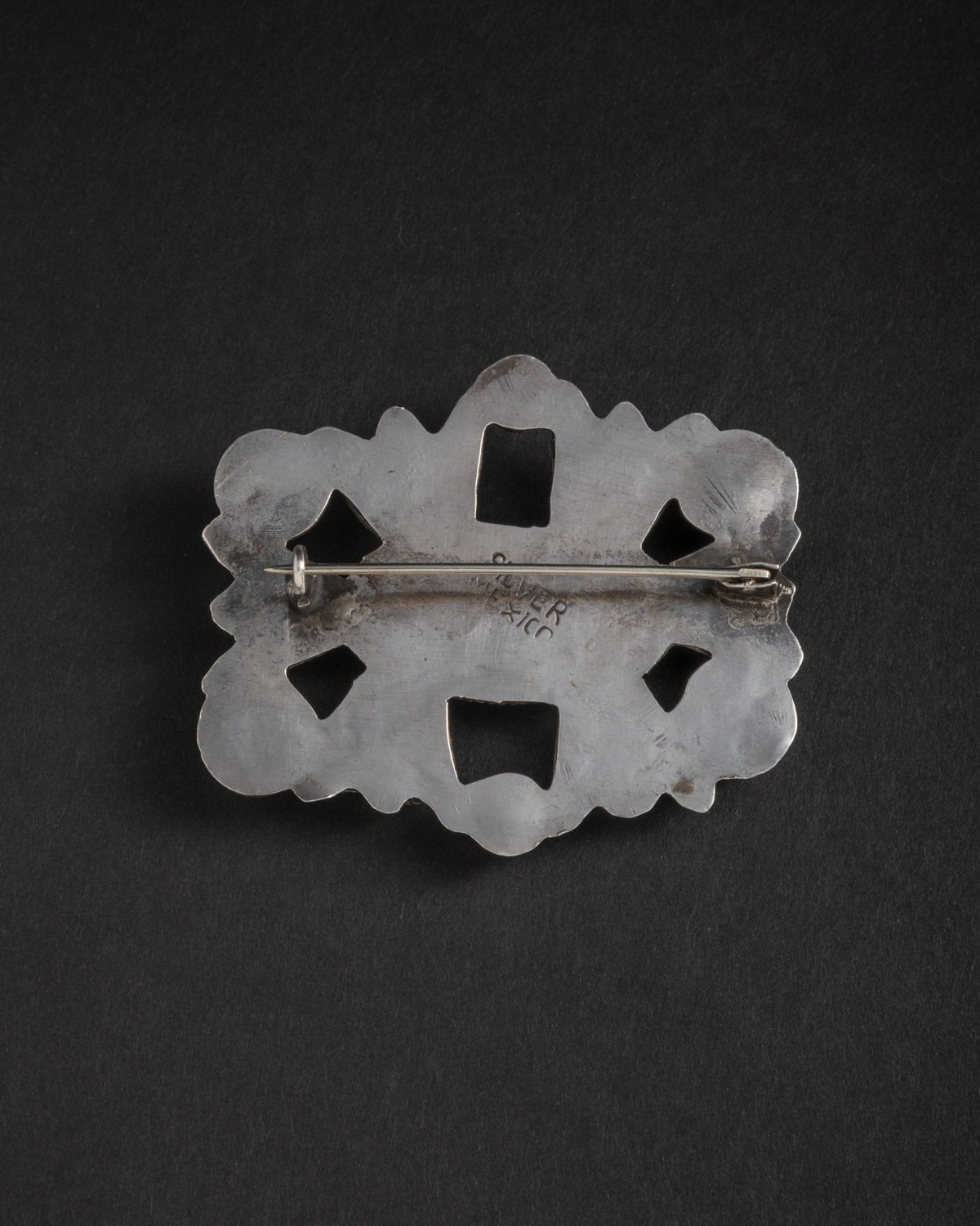 Vintage 1930s Sterling Silver & Obsidian Pin - Photo 2