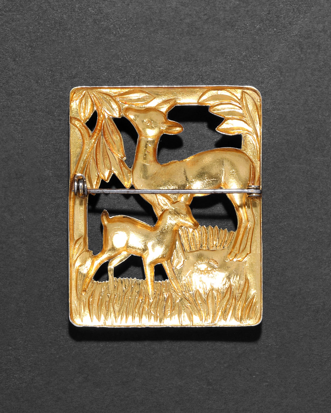 Antique 1920s 14k Gold Plated Sterling Silver Deer Pin - Photo 2