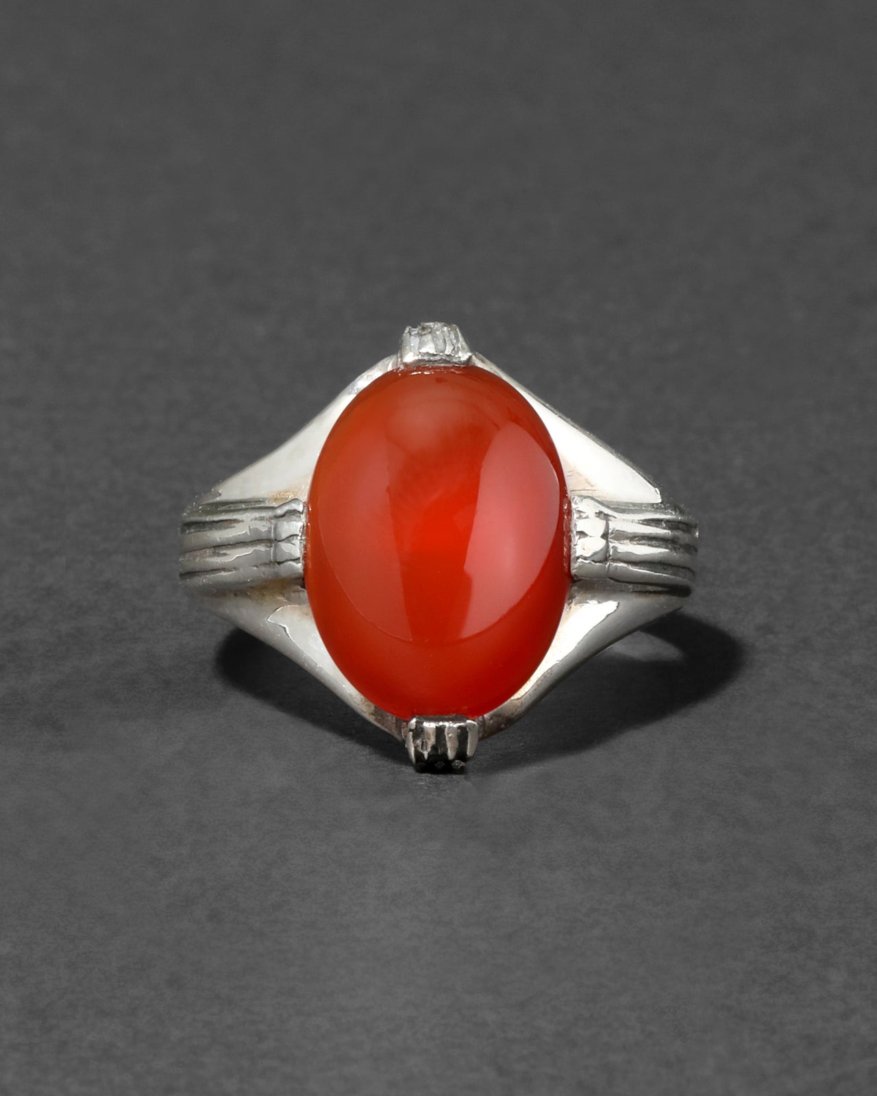 Vintage 1930s Sterling Silver & Carnelian Handmade Men's Deco Ring - Photo 2