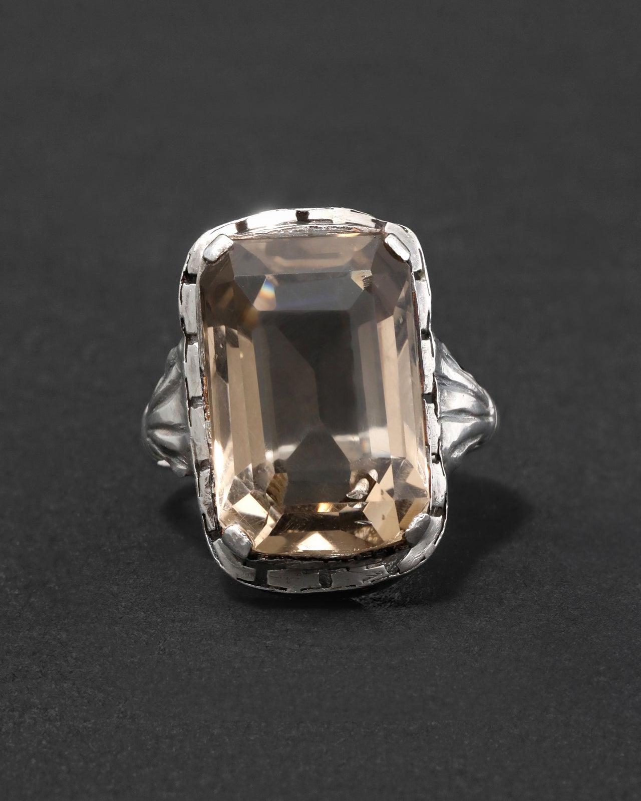 Antique 1920s Sterling Silver & Faceted Topaz Ring - Photo 2