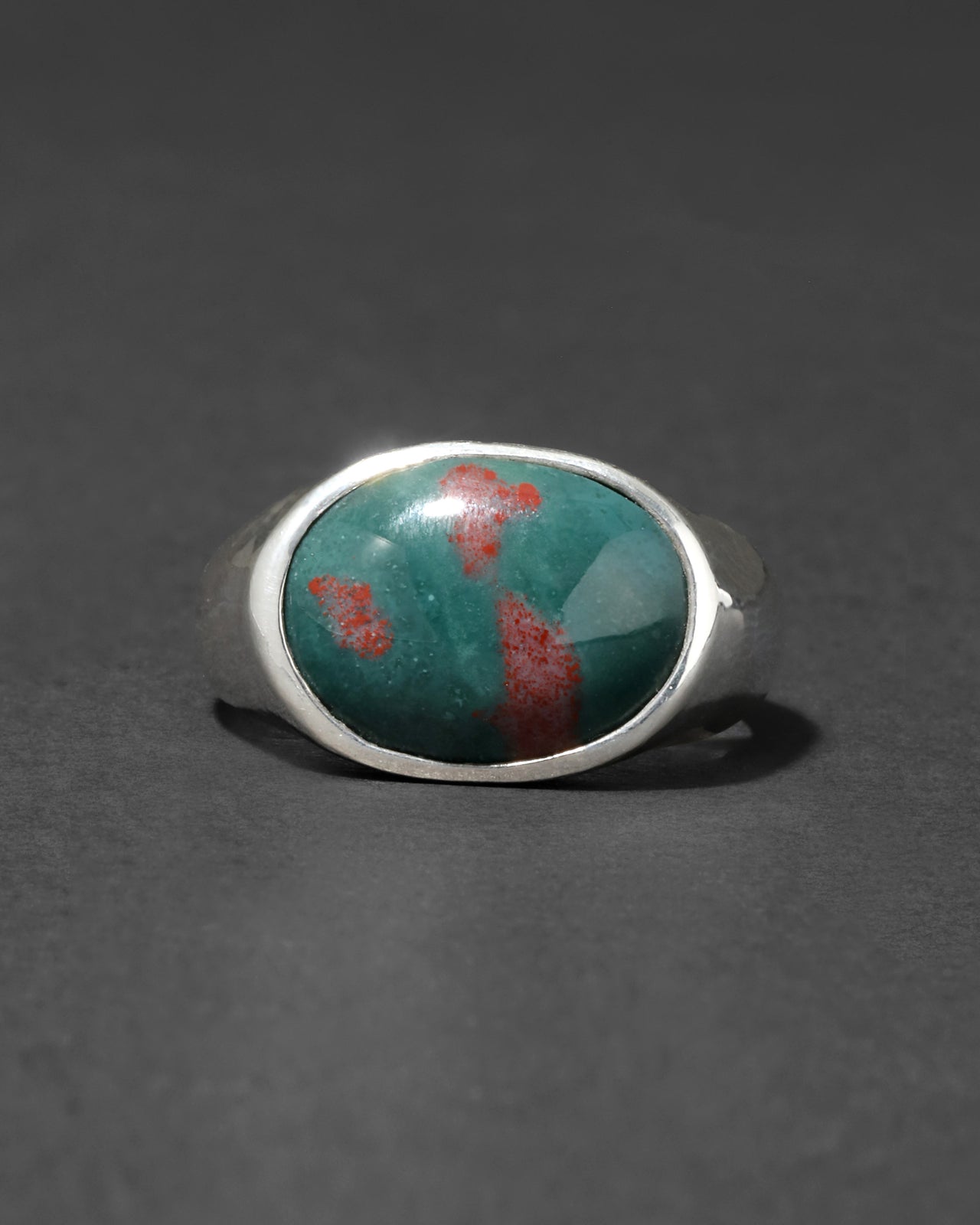 Vintage 1980s Sterling Silver & Bloodstone Men's Ring - Photo 2