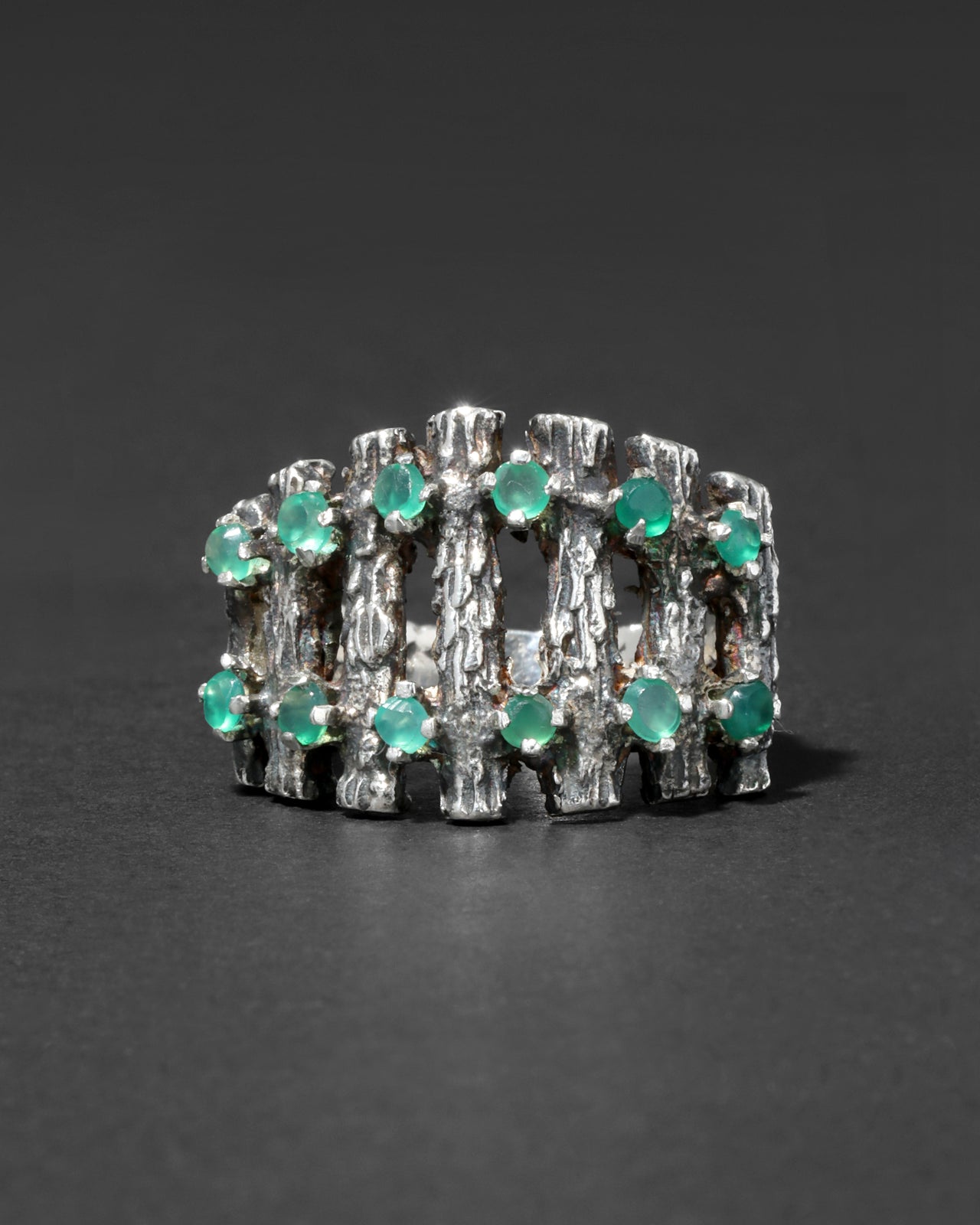 Vintage 1970s Sterling Silver & Emerald Branch Ring - Photo 2