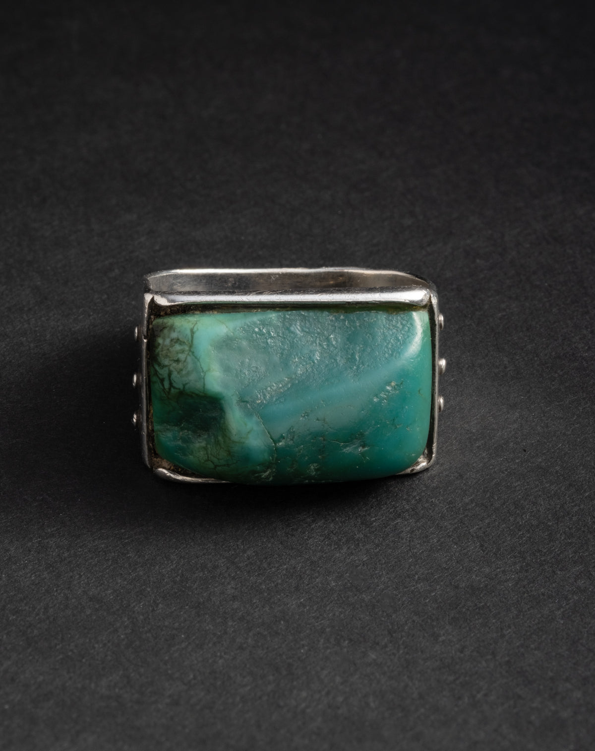 Vintage 1960s Sterling Silver & Turquoise Handmade Custom Design Ring - Photo 2