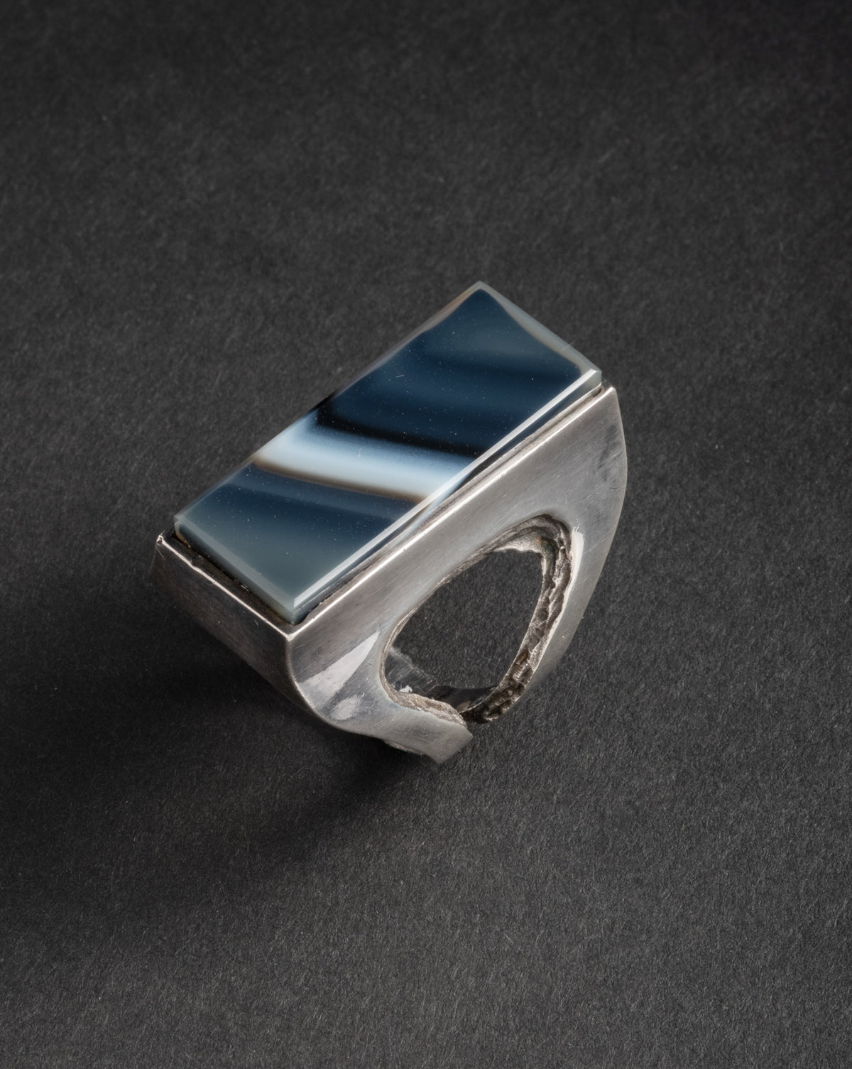 Vintage 1970s Sterling Silver & Agate Handmade Ring - Photo 2
