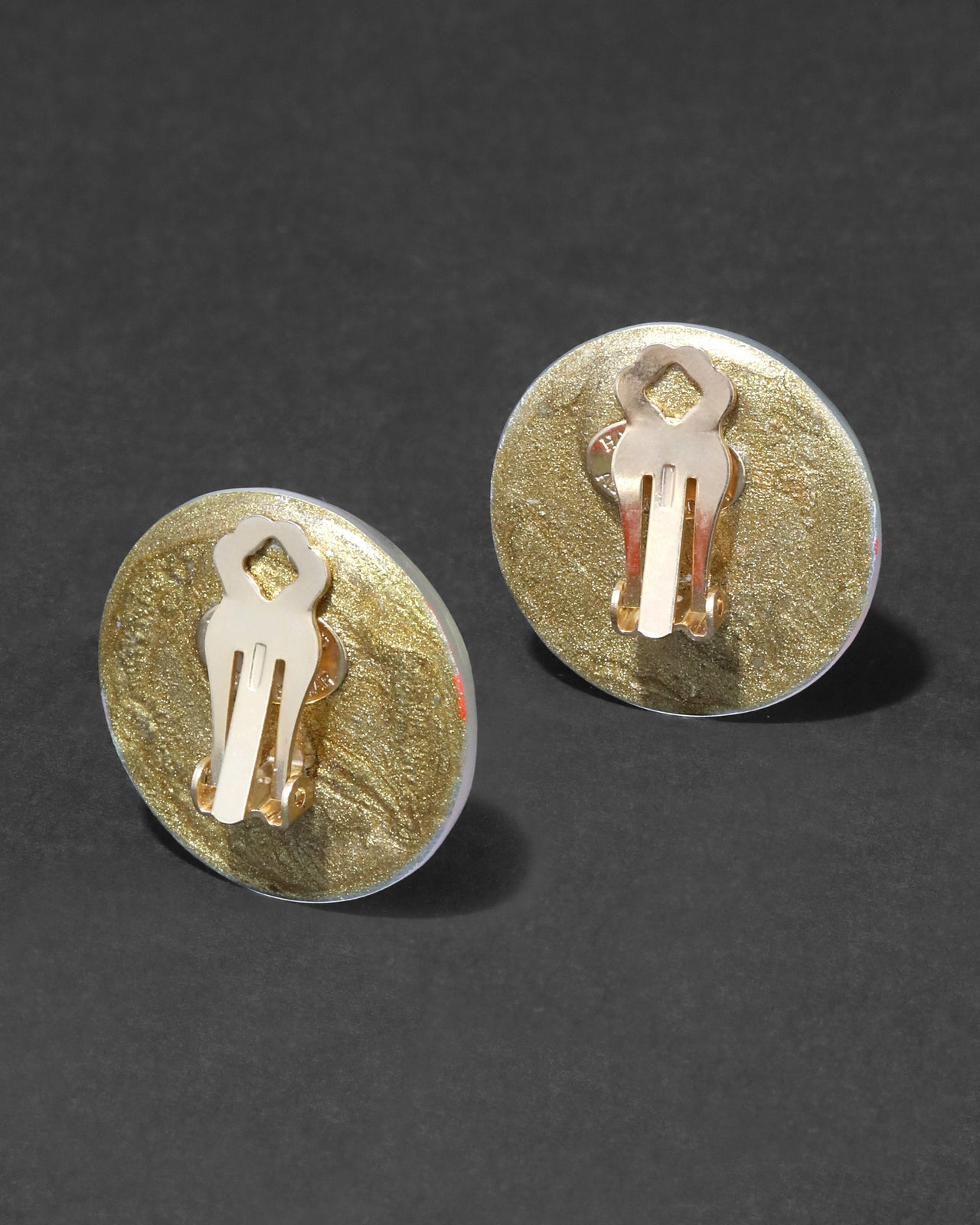 Archive Lucite Button Clip Earring - Fluoro Stripe - Photo 2
