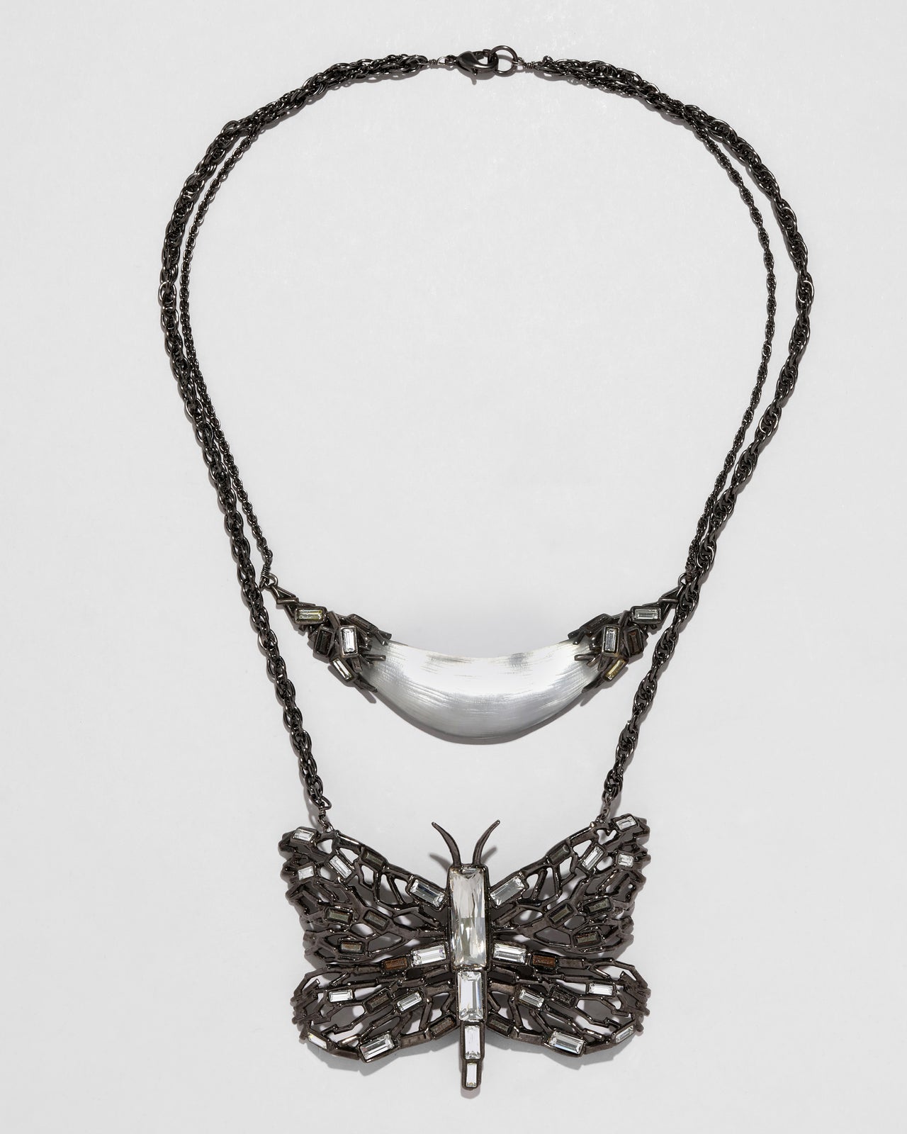 Archive Deco Butterfly Baguette Capped Lucite Double Strand Necklace - Photo 2