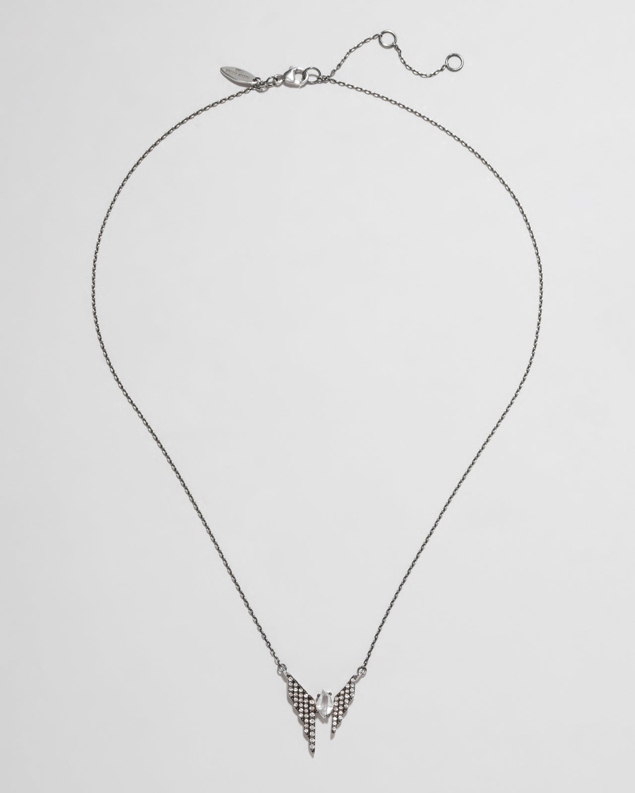 Archive Fine Sterling Silver Clear Quartz and White Sapphire Winged Pendant Necklace - Photo 2