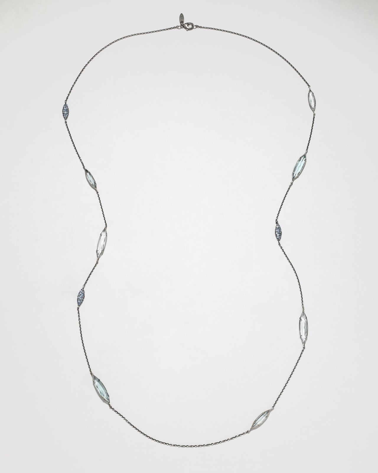 Archive Fine Sterling Silver Quartz Marquise & Sapphire Long Station Necklace - Photo 2