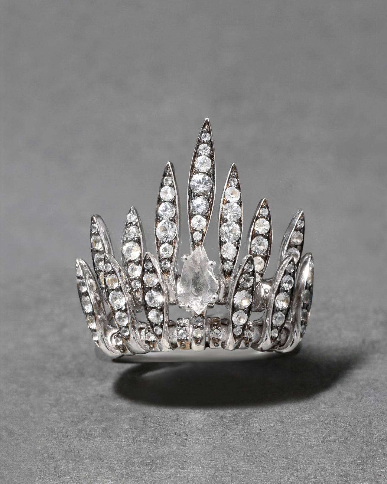 Archive Fine Sterling Silver with Clear Quartz and White Sapphire Large Nested Spear Ring - Photo 2