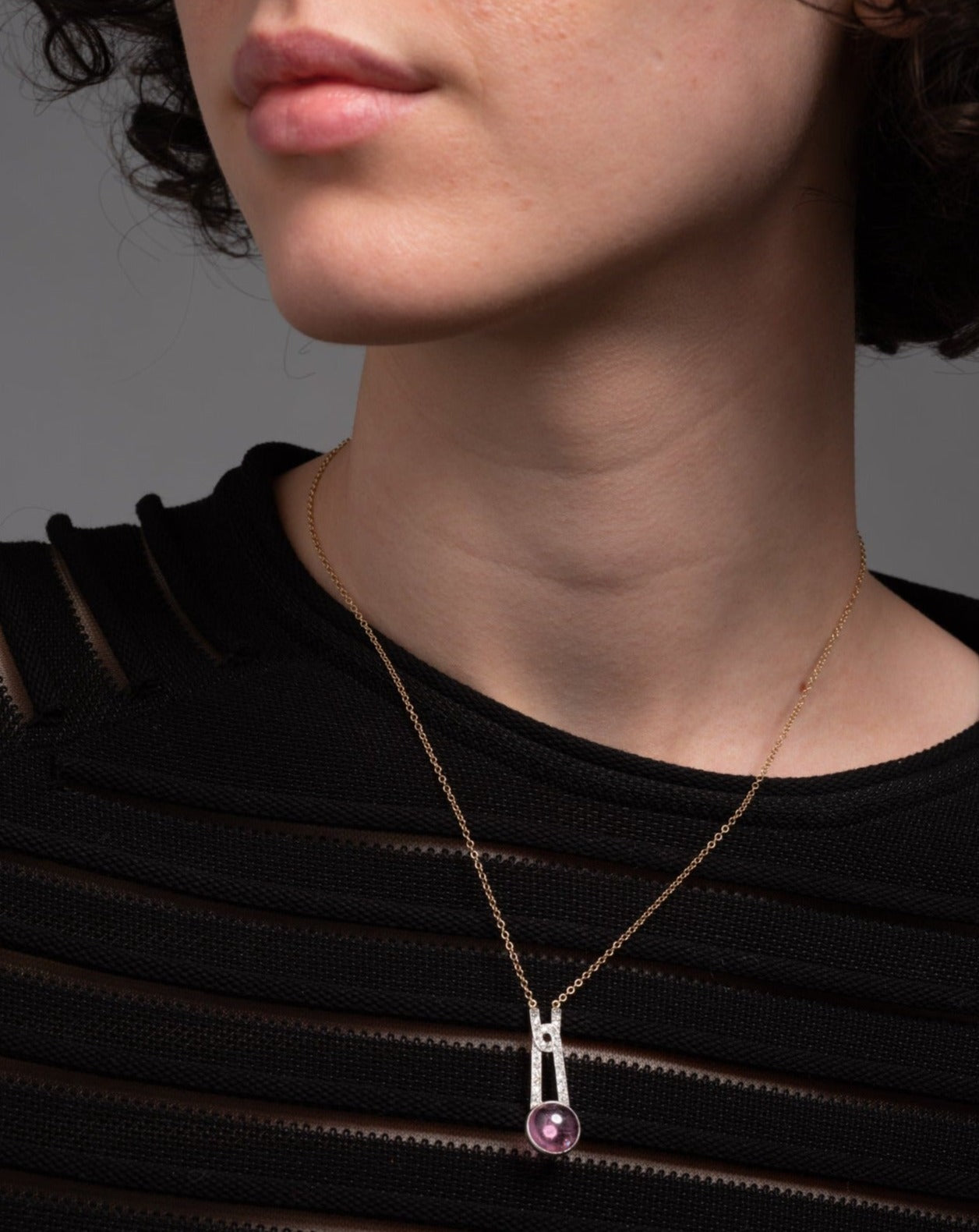 Antique Pink Tourmaline and Diamond Necklace in 14k Gold and Platinum - Photo 2