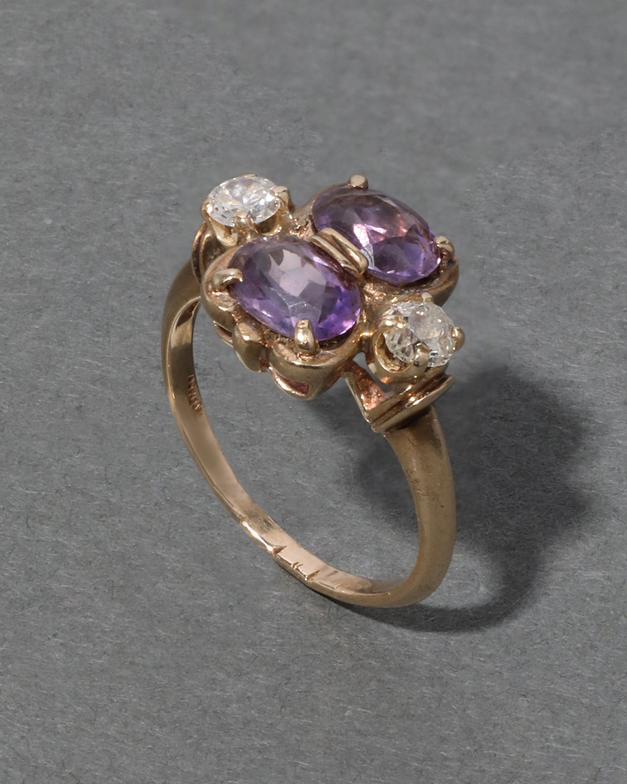 Vintage Stacked Amethyst and Diamond Ring in 10k Gold - Photo 2