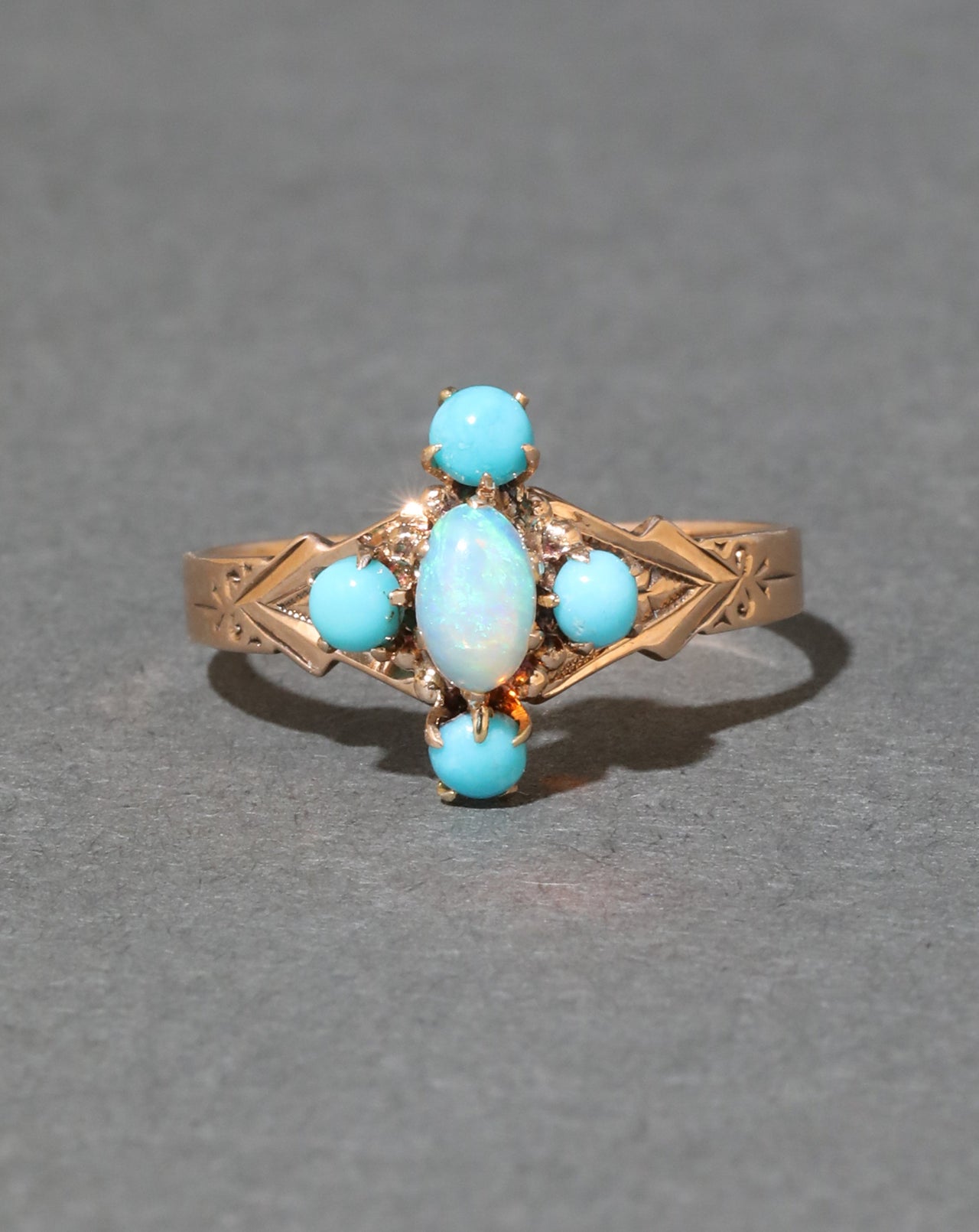 Antique Victorian Turquoise and Opal Ring in 14k Gold and Sterling Silver - Photo 2