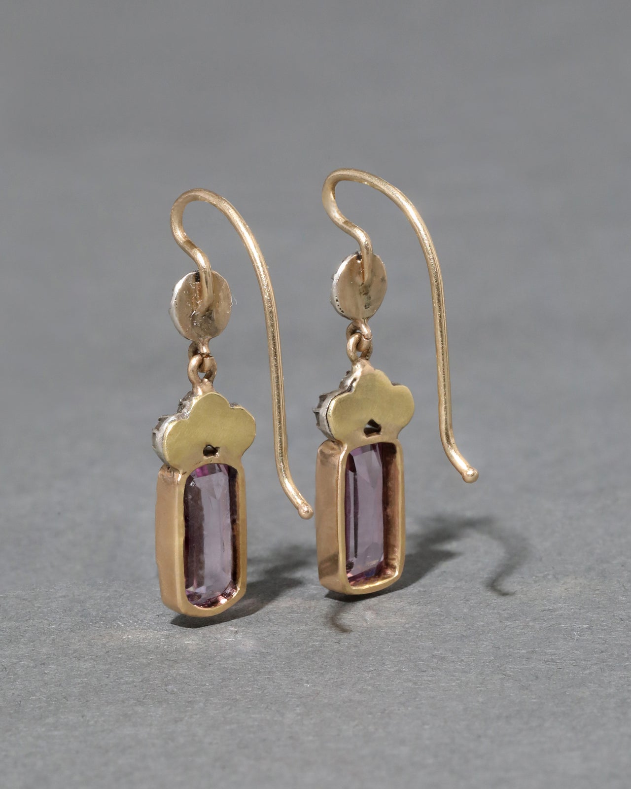 Antique Georgian Pink Topaz and Diamond Earrings in 14k Gold and Sterling Silver - Photo 2
