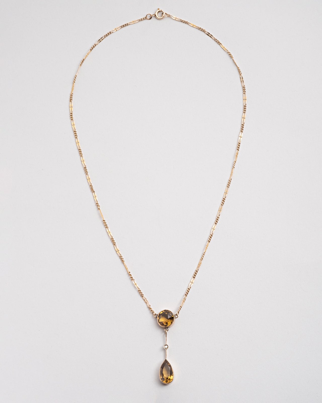 Antique Edwardian 9k Gold and Citrine Pendant Necklace with Pearl - Photo 2