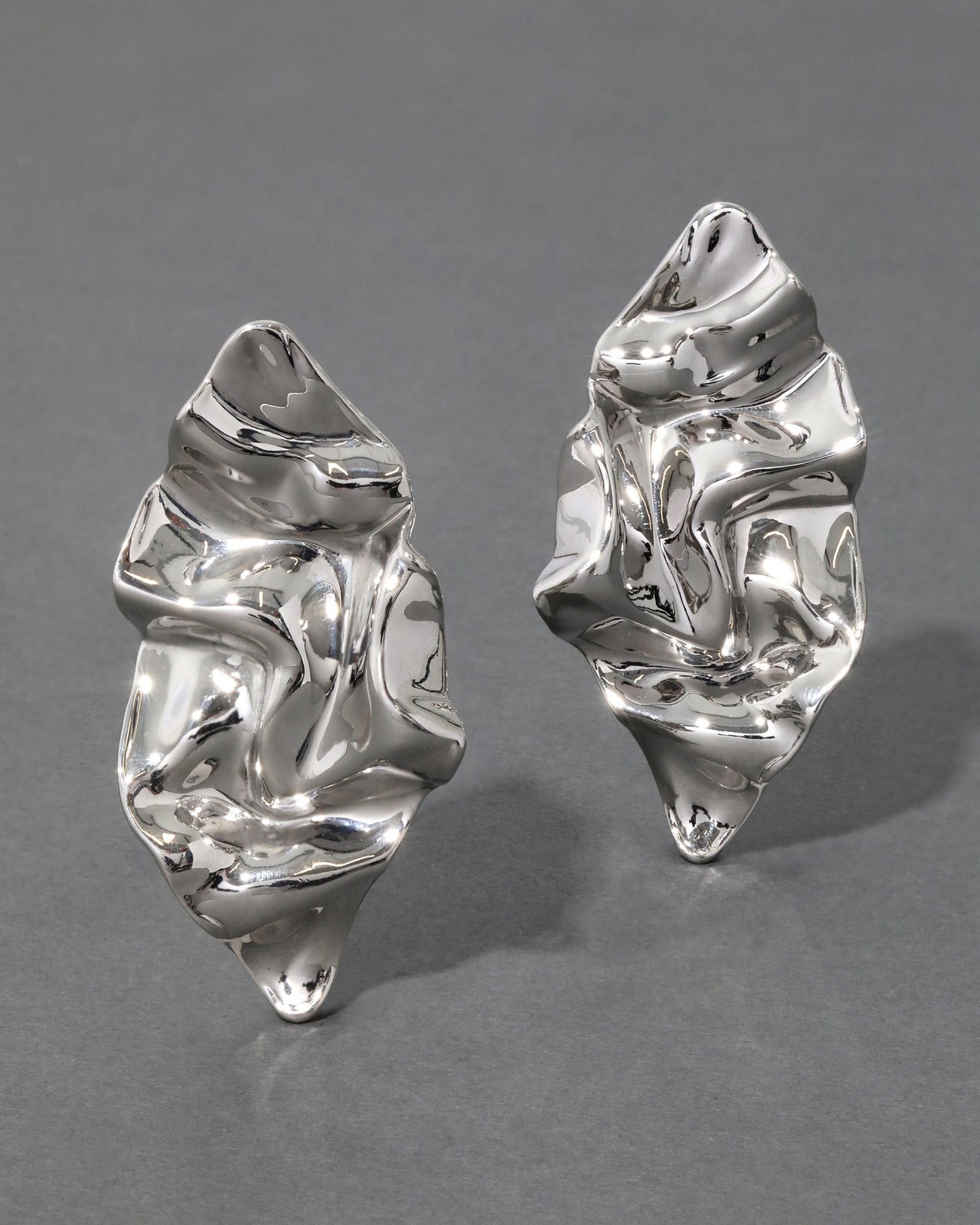 Crumpled Large Post Earring- Silver - Photo 2