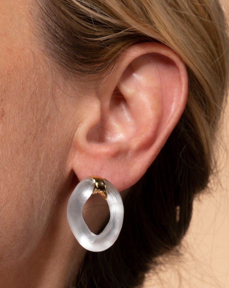 Lucite Molten Curb Link Post Earring - Silver - Photo 2