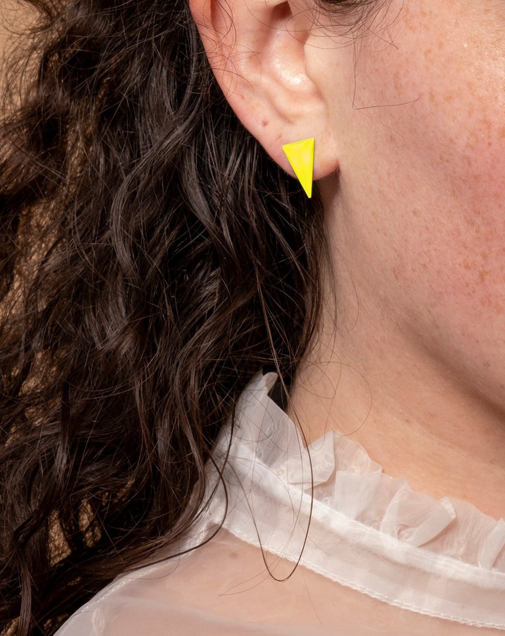 Lucite Pyramid Spike Post Earring - Neon Yellow - Photo 2