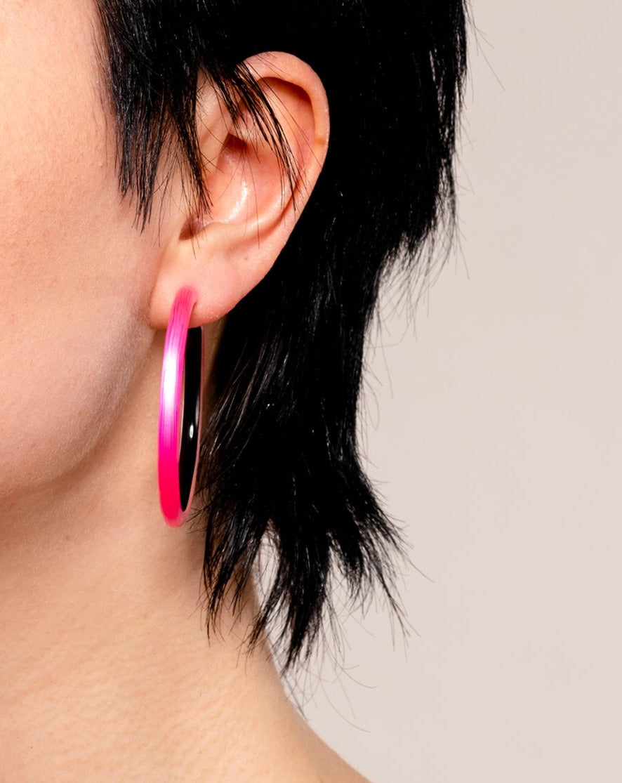 Skinny Lucite Hoop Earring - Neon Pink - Photo 2