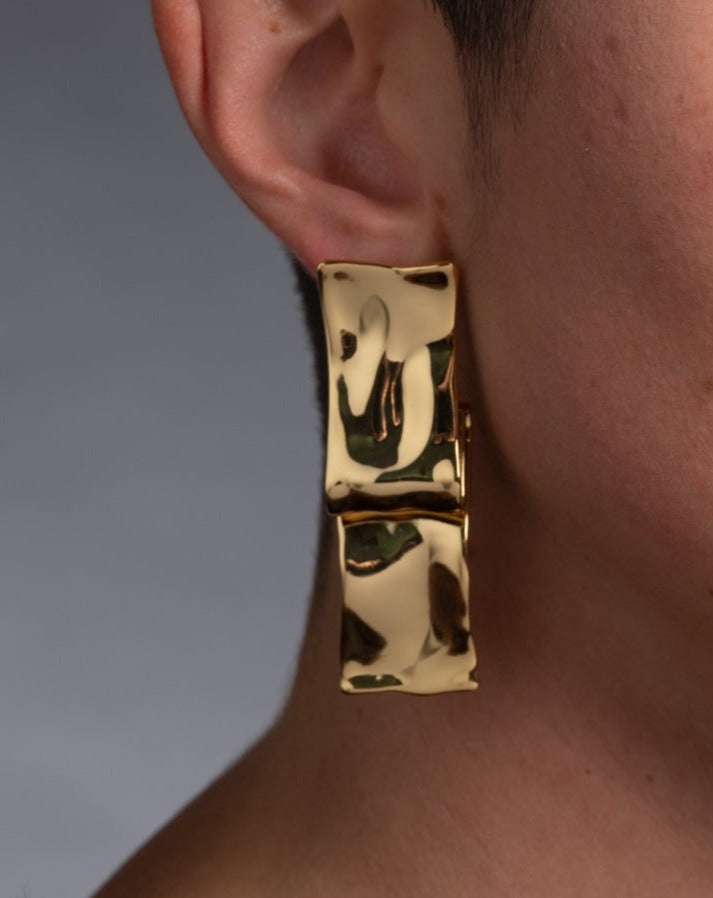 Twisted Gold Folded Ribbon Large Post Earring - Photo 2