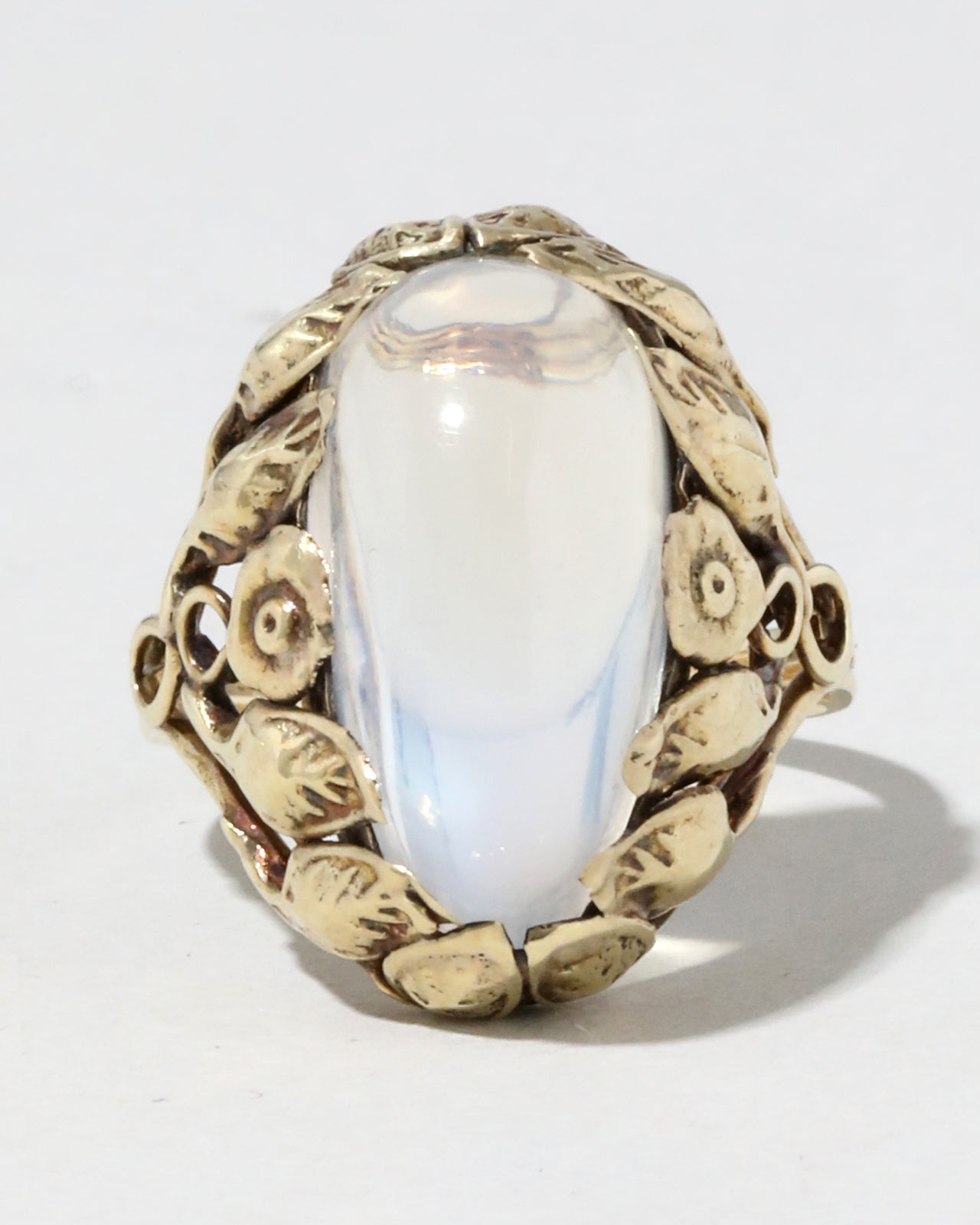 Vintage Moonstone Ring with 14k Gold Floral Setting - Photo 2
